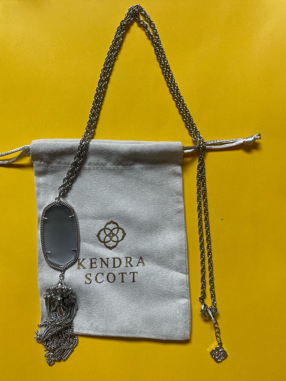 Kendra Scott Silver Necklace with Gray Stone and Tassel